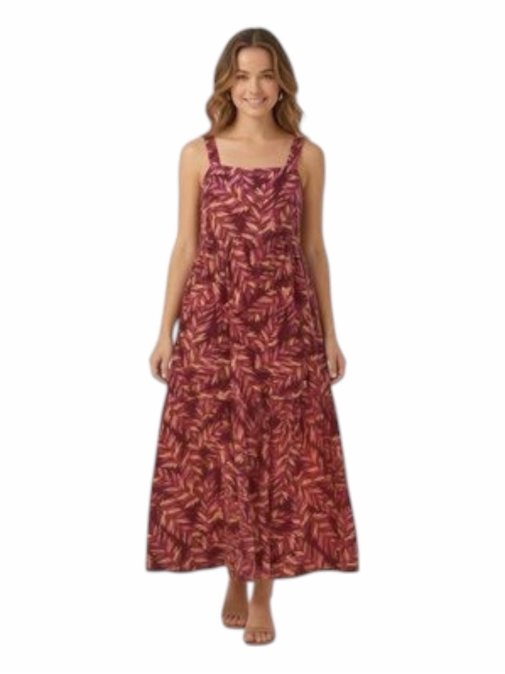 DIP Palm-Leaf Plant Print 100% Cotton Maxi Dress. Size Large.